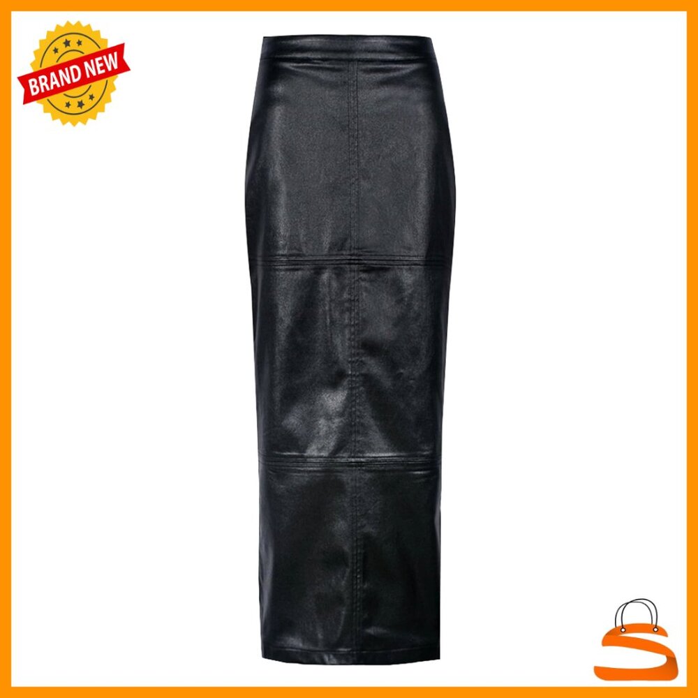 Leather Maxi Skirt High Waisted A Line Elegant Business Casual with Slit